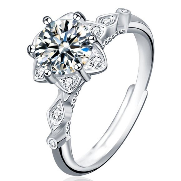 Jewelry - Certified 1ct. t.w. Diamond Moissanite Flower Ring NEW F